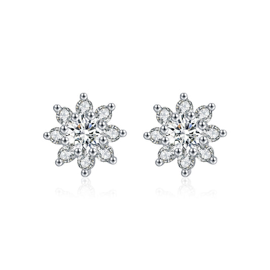 40-point moissanite s925 silver flower earrings, elegant chic style, sparkling diamond snowflake earrings for women