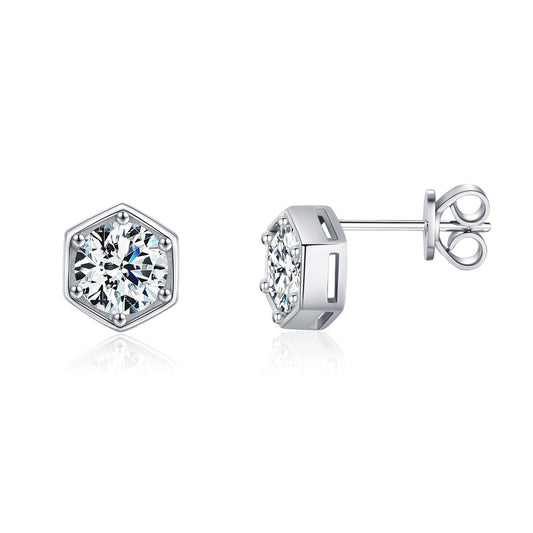1 carat moissanite s925 silver niche design noble hexagonal sparkling diamond earrings