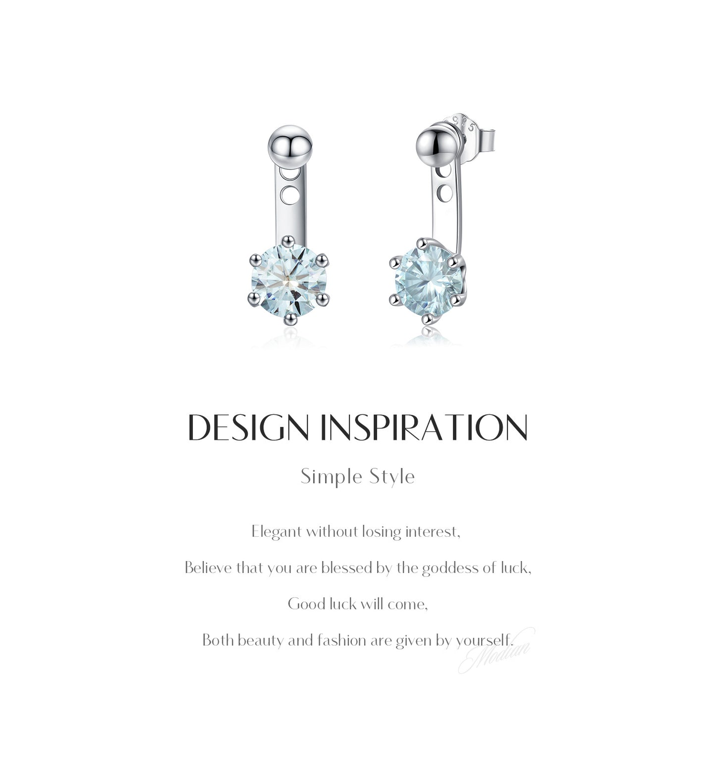 50-point blue-green moissanite s925 silver Chanel style design back-hanging two-wear earrings