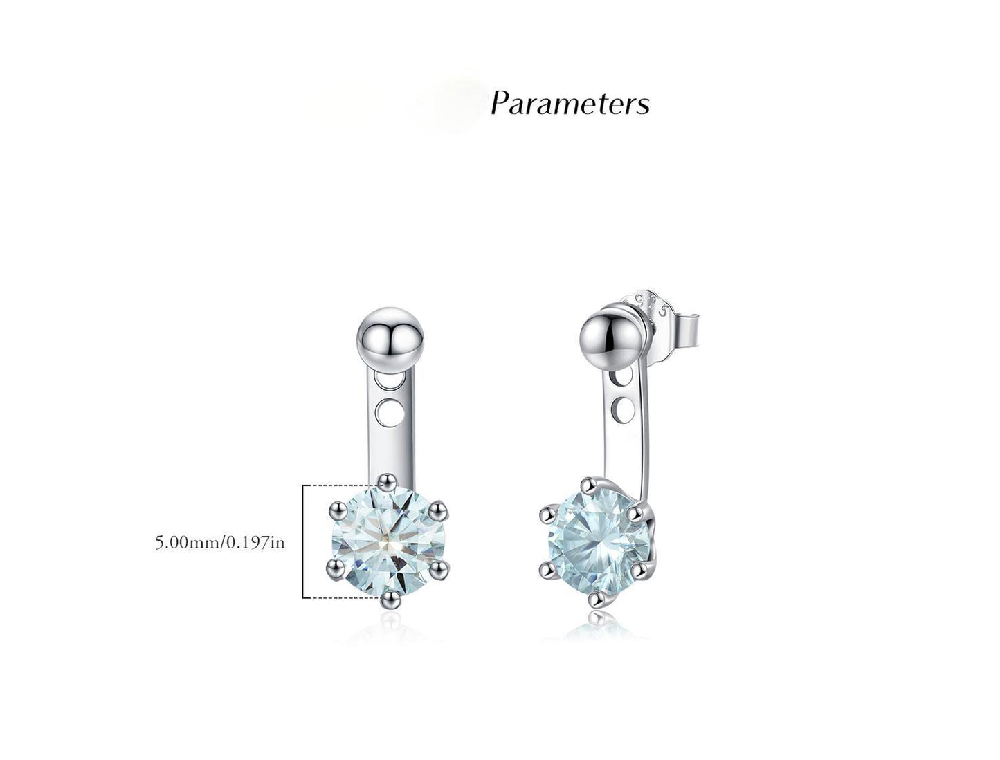 50-point blue-green moissanite s925 silver Chanel style design back-hanging two-wear earrings