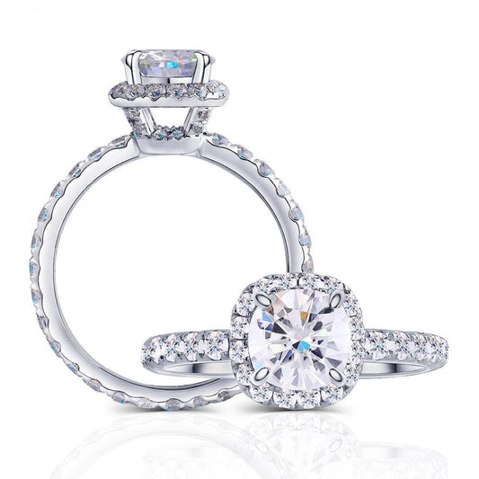 Engagement Ring 10k White Gold Halo Moissanite Ring 1ct Center Stone