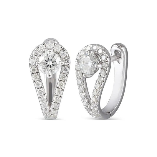 10k White Gold & Platinum Plated Silver U Shaped Moissanite Earrings 0.82ctw