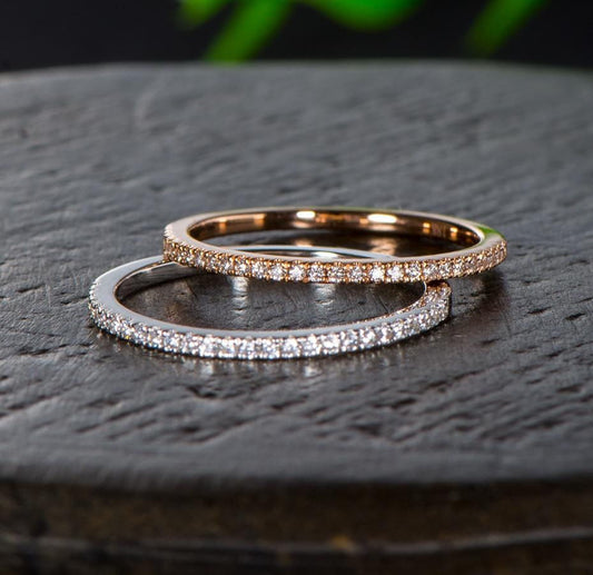 10k or 14k White or Rose Gold Moissanite Half Eternity Rings 0.1ct
