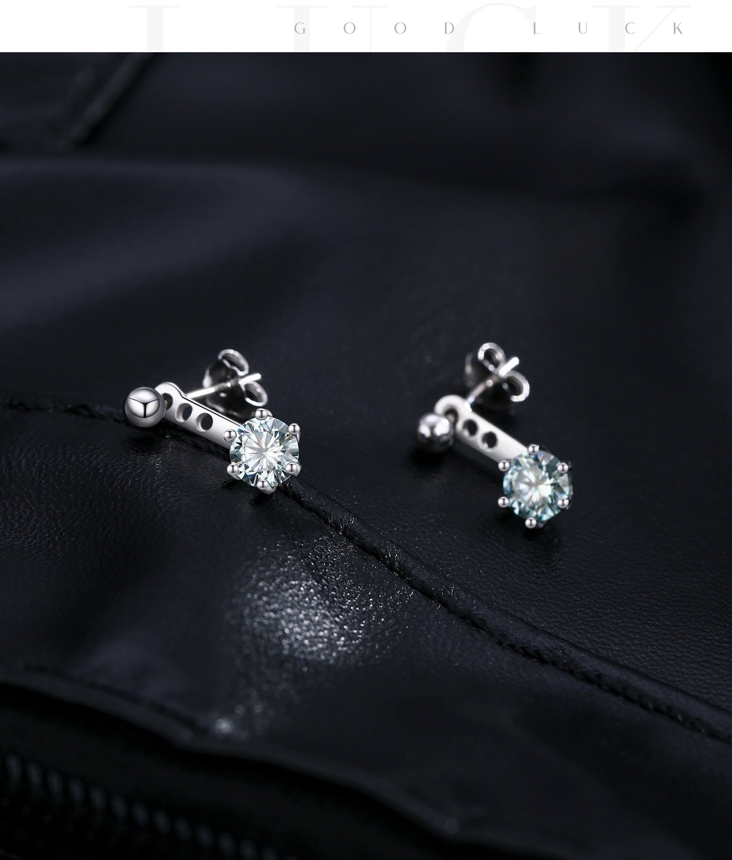 50-point blue-green moissanite s925 silver Chanel style design back-hanging two-wear earrings