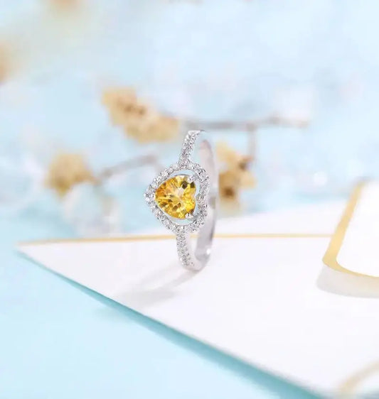 Silver or Gold  Moissanite Halo Citrine Engagement Rings