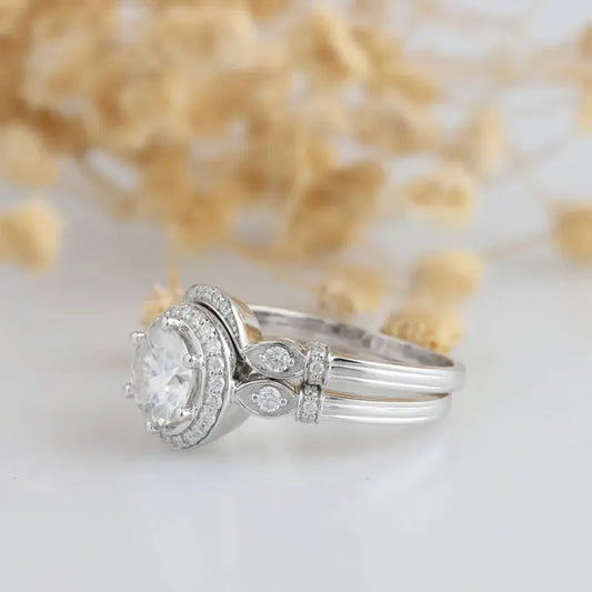 Silver or Gold Moissanite Engagement Set 2ct
