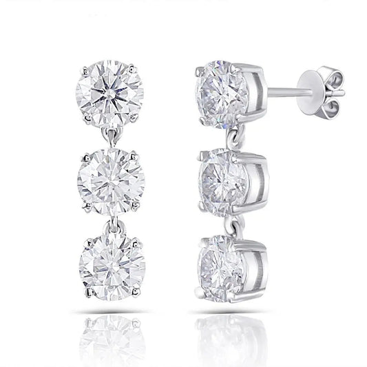 14k / 10k White Gold Drop / Dangle Moissanite Elegant Long Earrings 3ctw