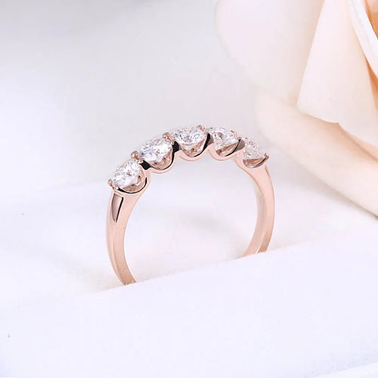 14k Rose Gold 5 Stone Moissanite Anniversary Ring 1.25ct Total | The Anniversary Band