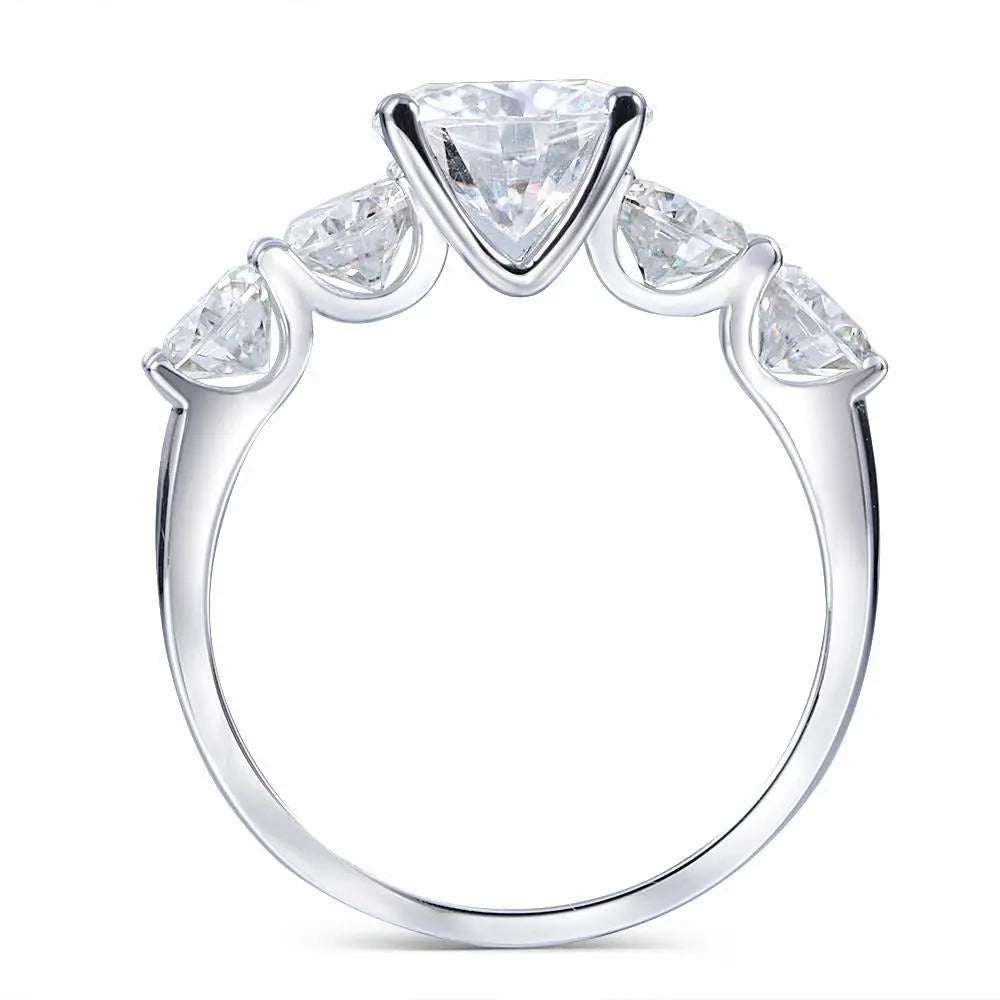 14k White / Yellow / Rose Gold Moissanite 5 Stone Engagement Ring 2ct Total