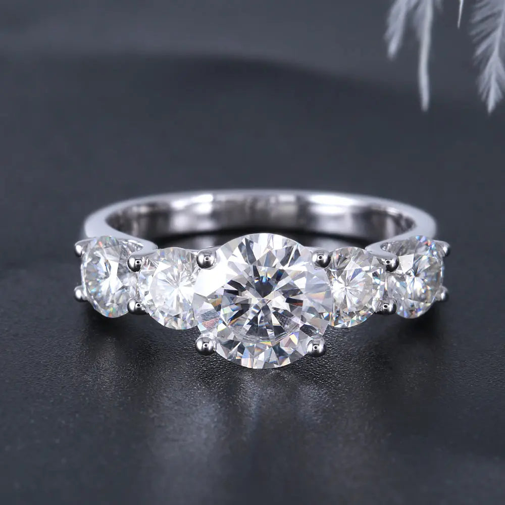 14k White / Yellow / Rose Gold Moissanite 5 Stone Engagement Ring 2ct Total