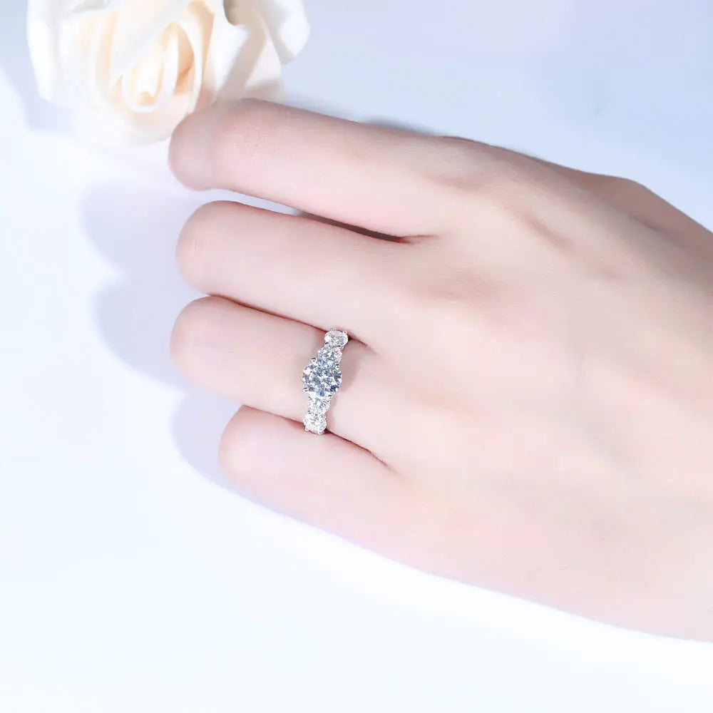 14k White / Yellow / Rose Gold Moissanite 5 Stone Engagement Ring 2ct Total