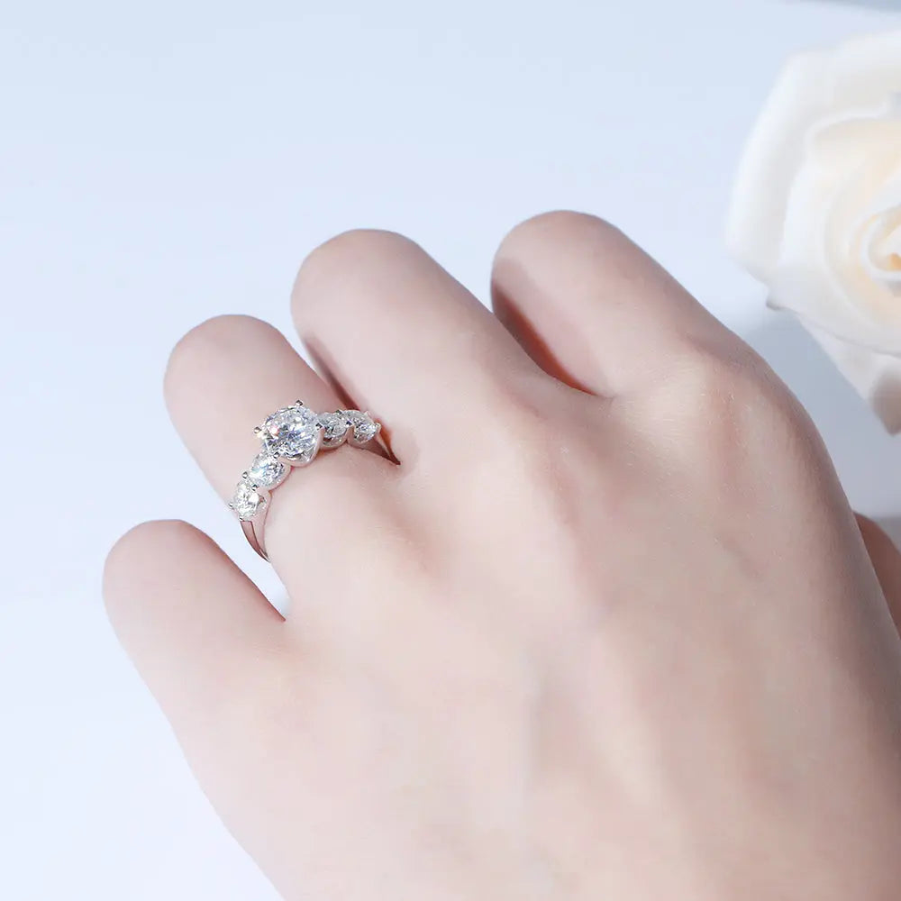 14k White / Yellow / Rose Gold Moissanite 5 Stone Engagement Ring 2ct Total