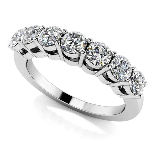 14k White Gold 7 Stone Moissanite Band | Unique Anniversary Rings for Her 0.7ct Total