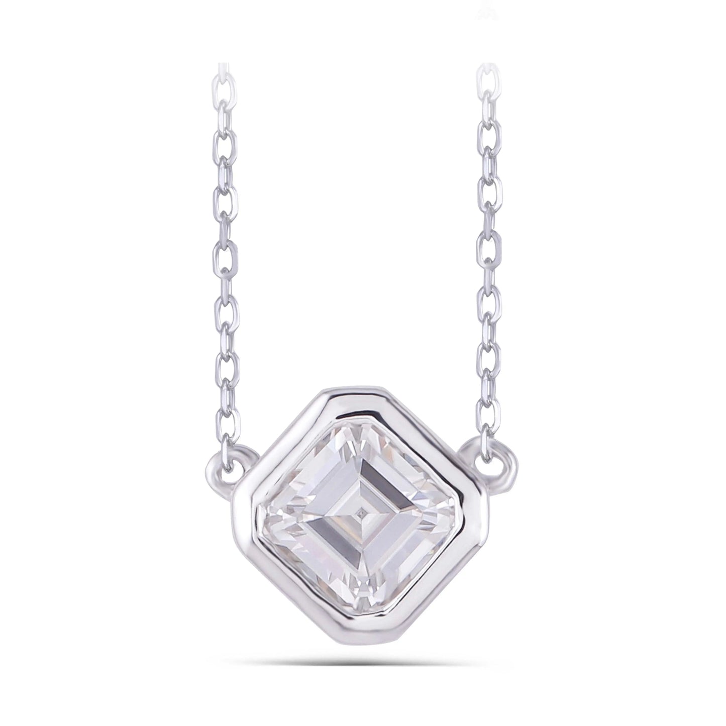 14k White Gold Asscher Cut / Asscher Necklace Moissanite 1ct