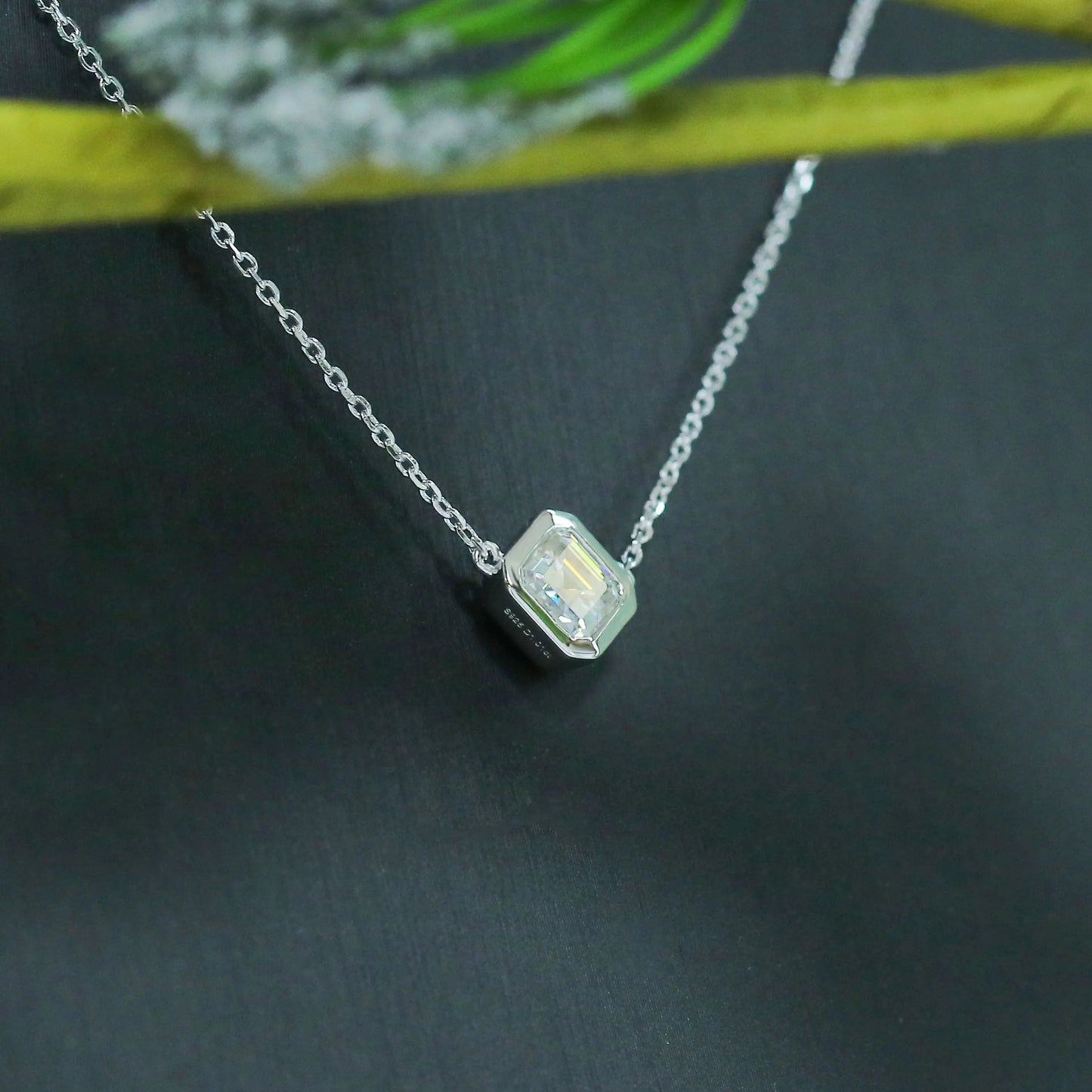 14k White Gold Asscher Cut / Asscher Necklace Moissanite 1ct