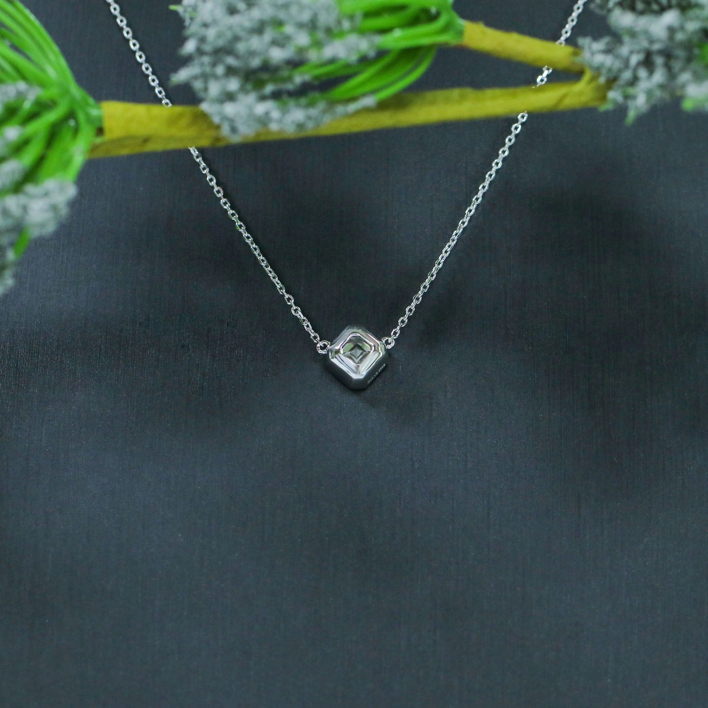 14k White Gold Asscher Cut / Asscher Necklace Moissanite 1ct