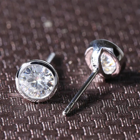 14k White Gold Bezel Moissanite Stud Earrings 1ctw / Best Earrings Brands