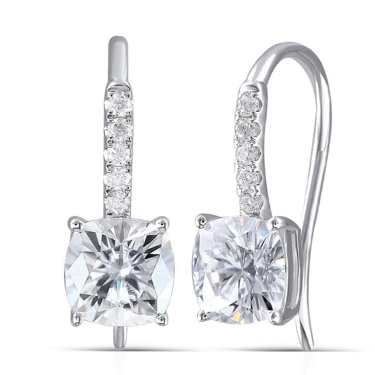14k White Gold Cushion Cut Moissanite Drop Earrings 2.5ctw