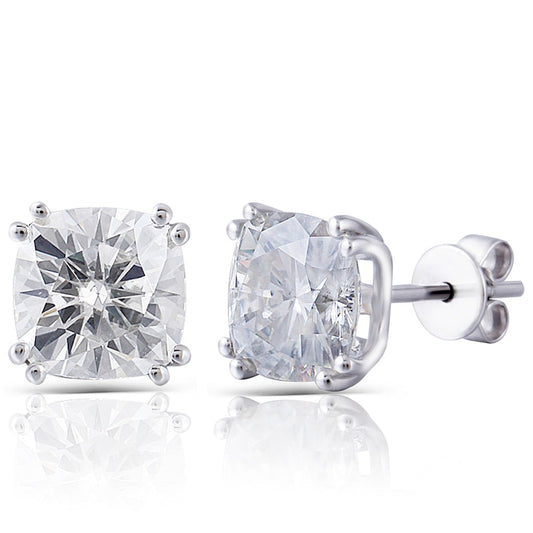 14k White Gold Cushion Cut Moissanite Stud Earrings 2.5ctw - 5ctw