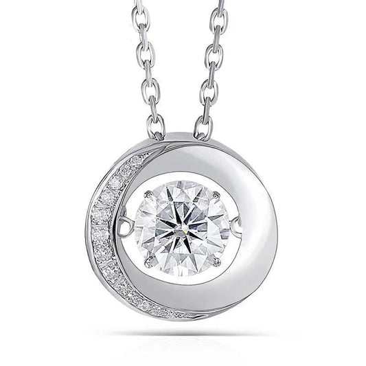 14k White Gold Dancing Necklace / Pendant Moissanite 1 Carat