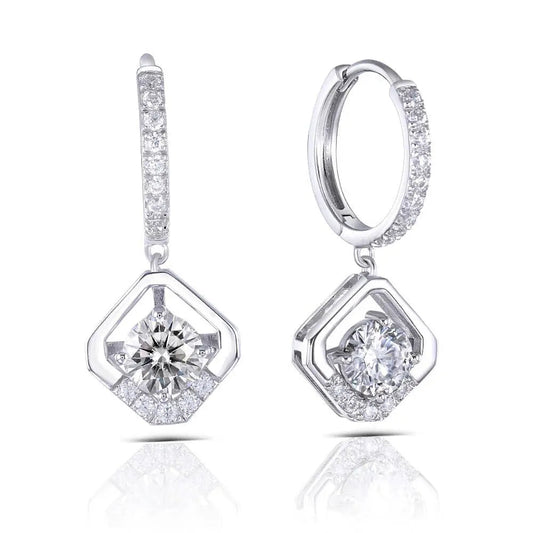 14k Drop Hoop Earrings White Gold Moissanite 1ctw
