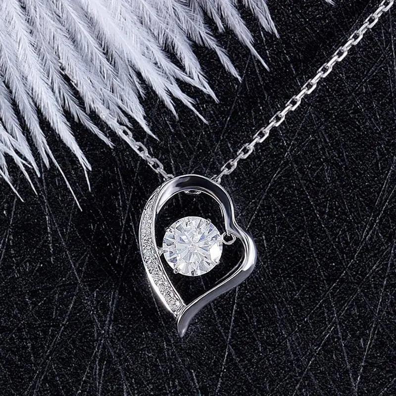14k White Gold Dancing / Floating Necklace / Pendant Moissanite 1ct Center Stone