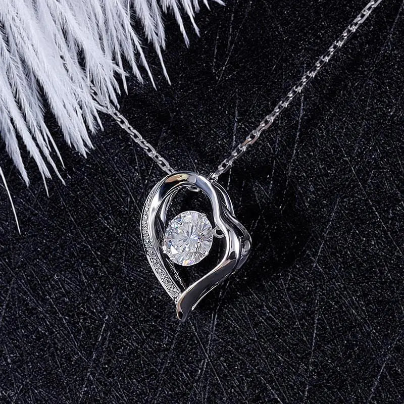 14k White Gold Dancing / Floating Necklace / Pendant Moissanite 1ct Center Stone