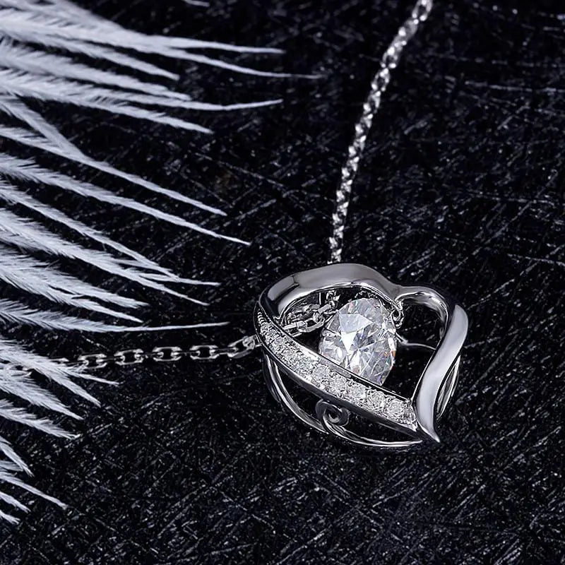 14k White Gold Dancing / Floating Necklace / Pendant Moissanite 1ct Center Stone