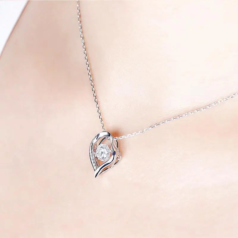 14k White Gold Dancing / Floating Necklace / Pendant Moissanite 1ct Center Stone