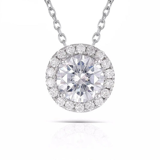 14k White Gold Halo Moissanite Stunning Necklace 1ct Center Stone
