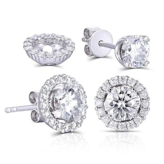 14k White Gold Earrings Studs Halo Moissanite  1.14ctw