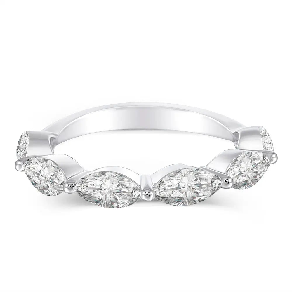 14k White Gold Moissanite Anniversary Marquise Cut Ring 1.5ct Total