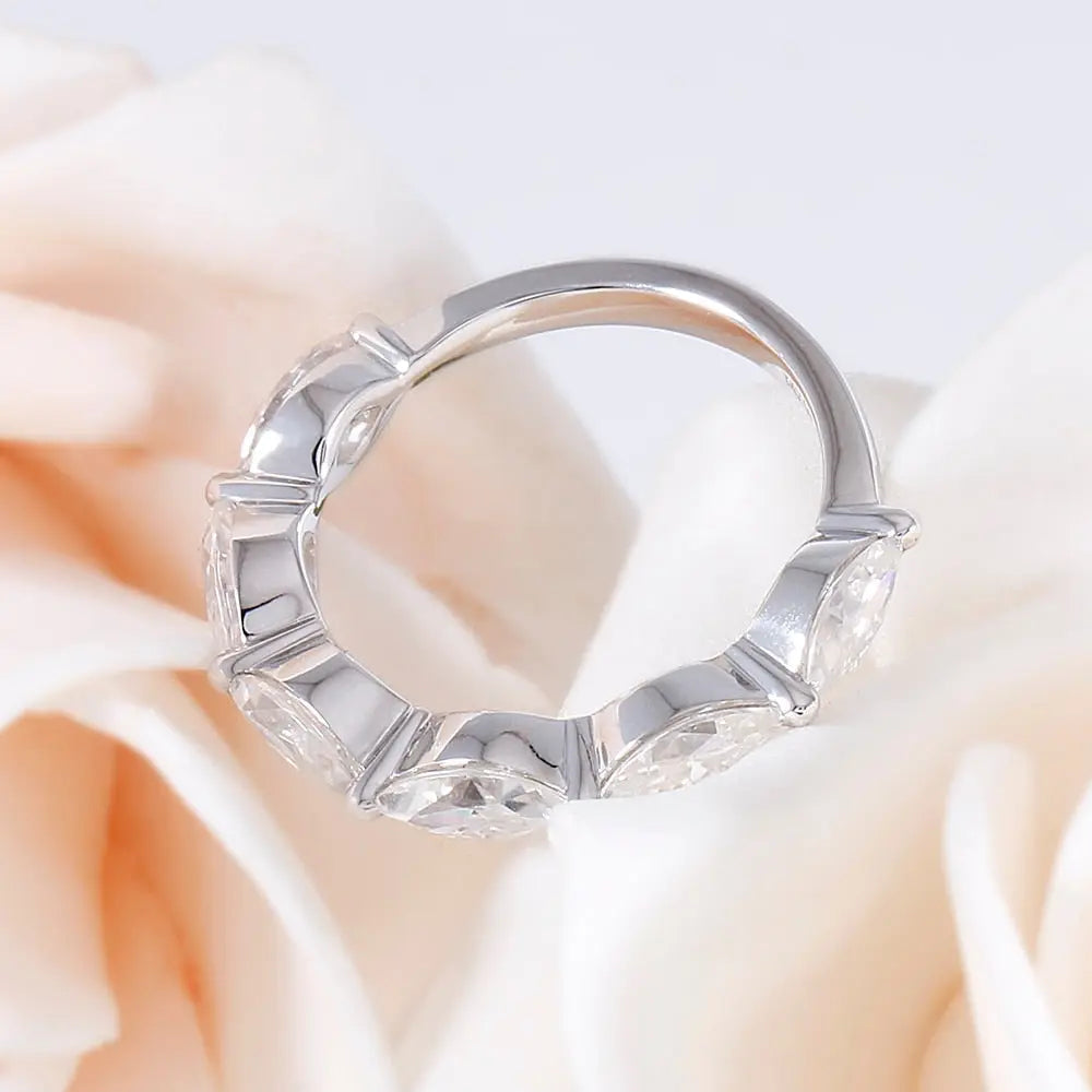 14k White Gold Moissanite Anniversary Marquise Cut Ring 1.5ct Total
