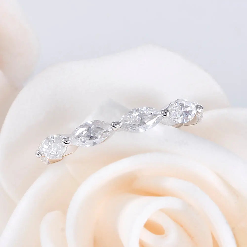 14k White Gold Moissanite Anniversary Marquise Cut Ring 1.5ct Total
