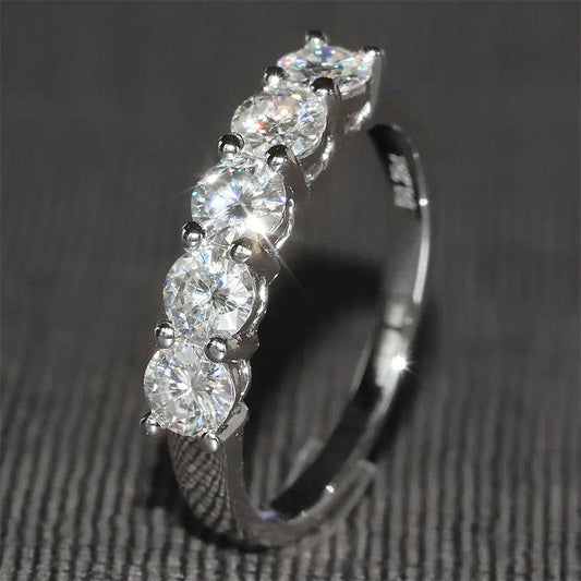 14k White Gold Moissanite 5 Stone Women's Anniversary Bands / Ring 1.25ct Total
