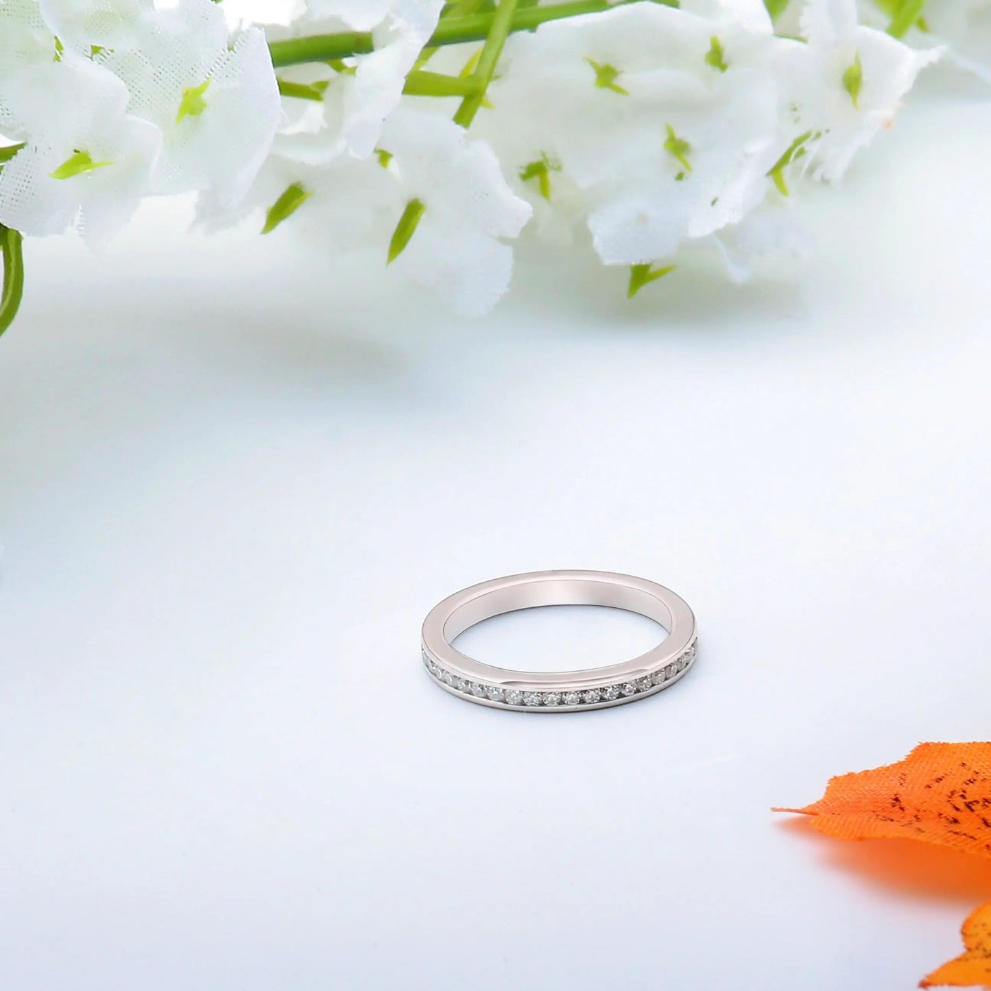 14k White Gold Moissanite Half Eternity Wedding Band / Ring 0.25ct