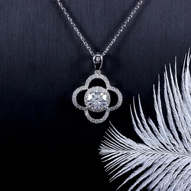 14k White Gold Halo Pendant / Necklace Moissanite 1ct Center Stone