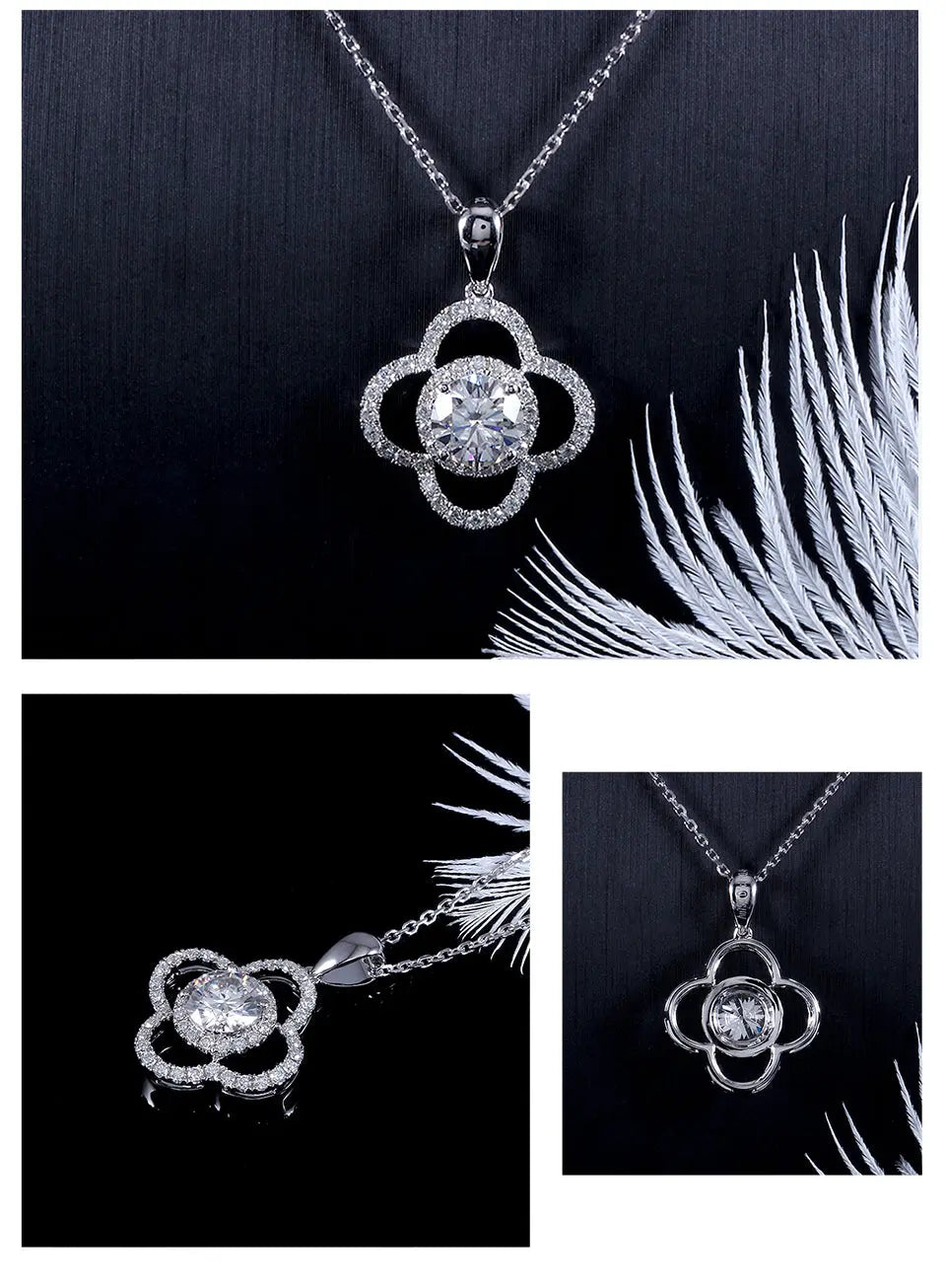 14k White Gold Halo Pendant / Necklace Moissanite 1ct Center Stone