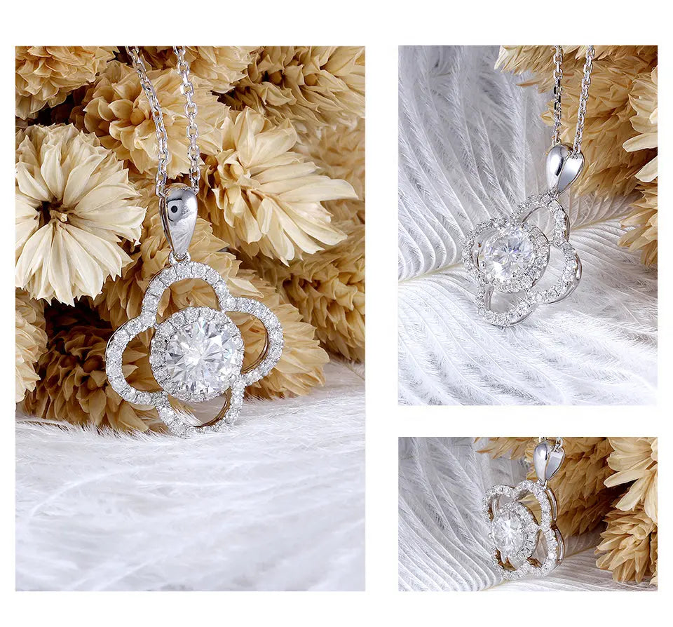 14k White Gold Halo Pendant / Necklace Moissanite 1ct Center Stone