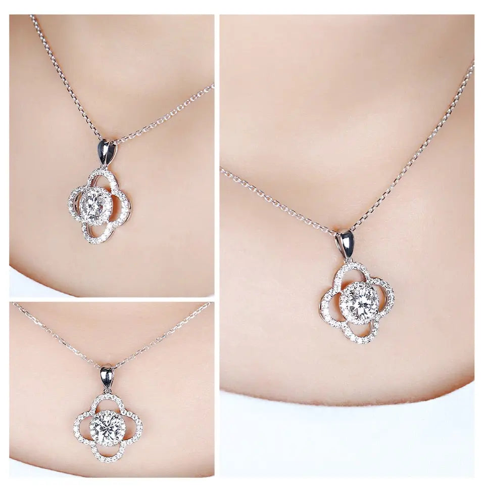 14k White Gold Halo Pendant / Necklace Moissanite 1ct Center Stone