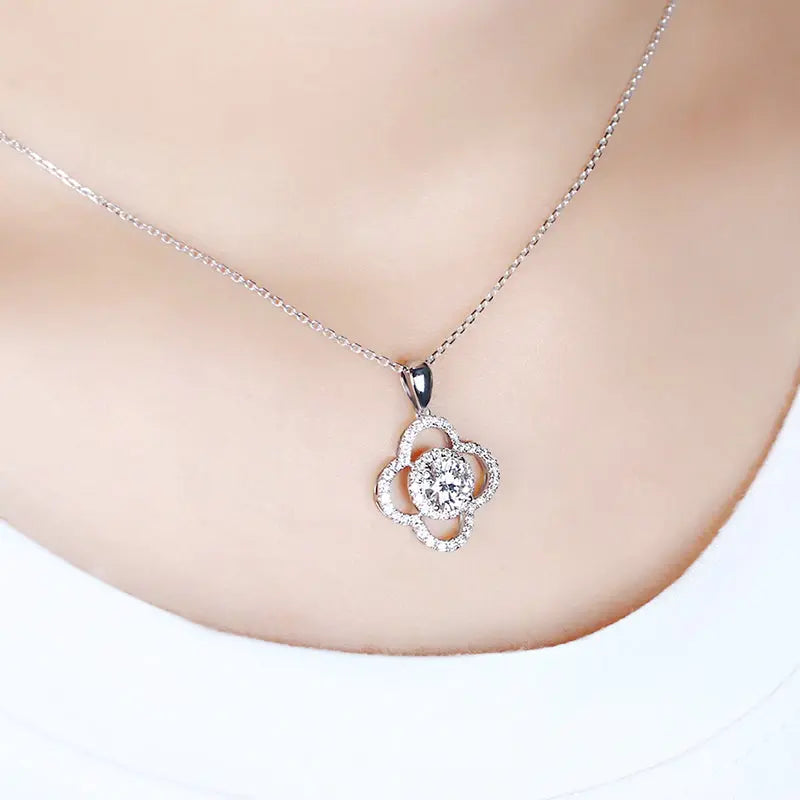 14k White Gold Halo Pendant / Necklace Moissanite 1ct Center Stone