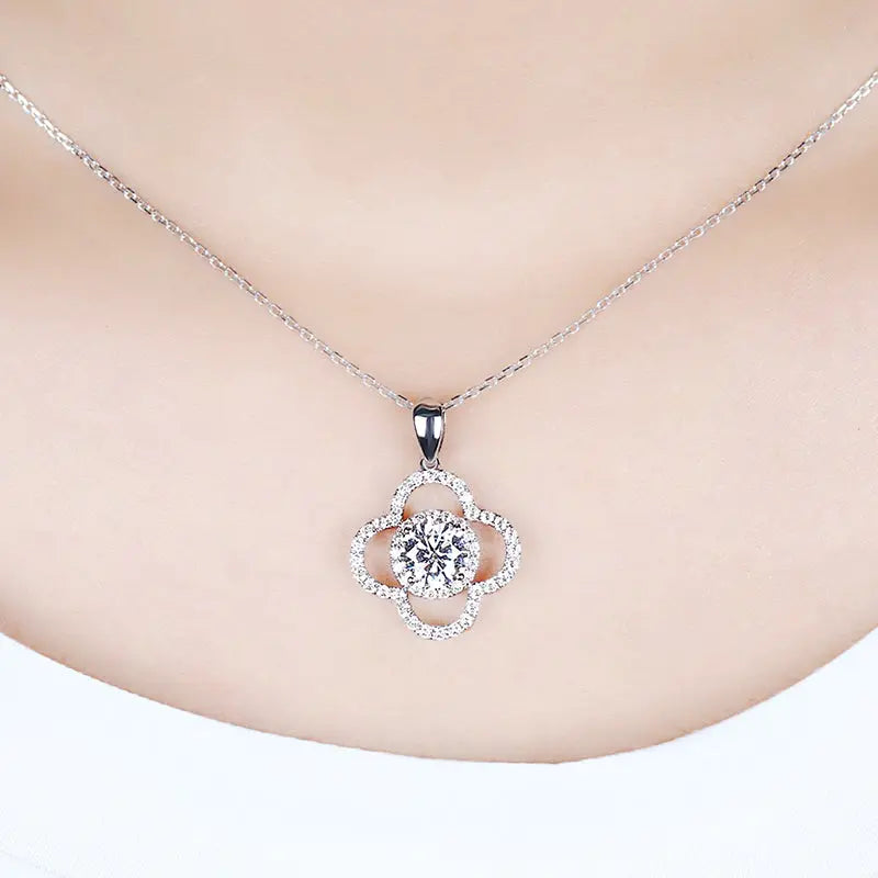 14k White Gold Halo Pendant / Necklace Moissanite 1ct Center Stone