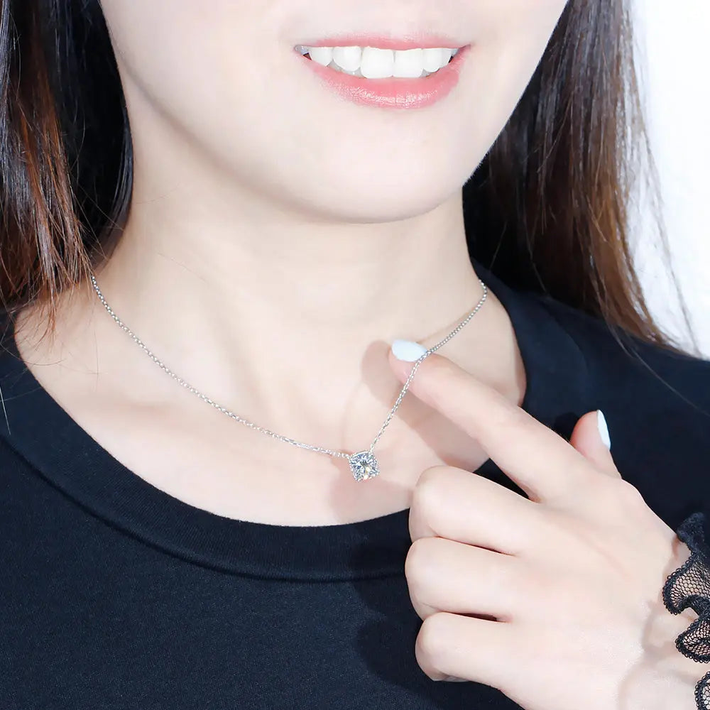 14k White Gold Moissanite Cool Necklace Cushion Cut 1ct & 2ct Options