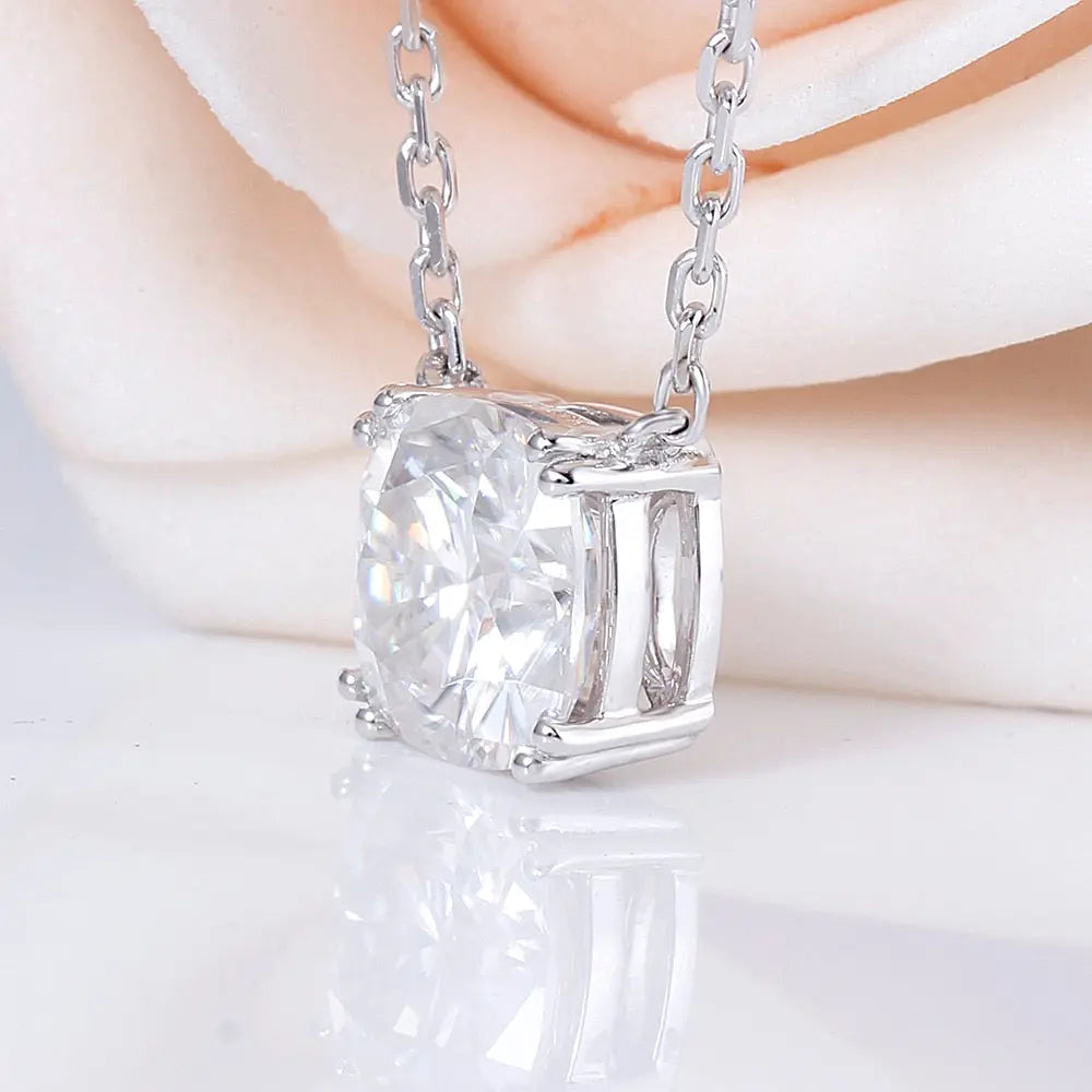 14k White Gold Moissanite Cool Necklace Cushion Cut 1ct & 2ct Options
