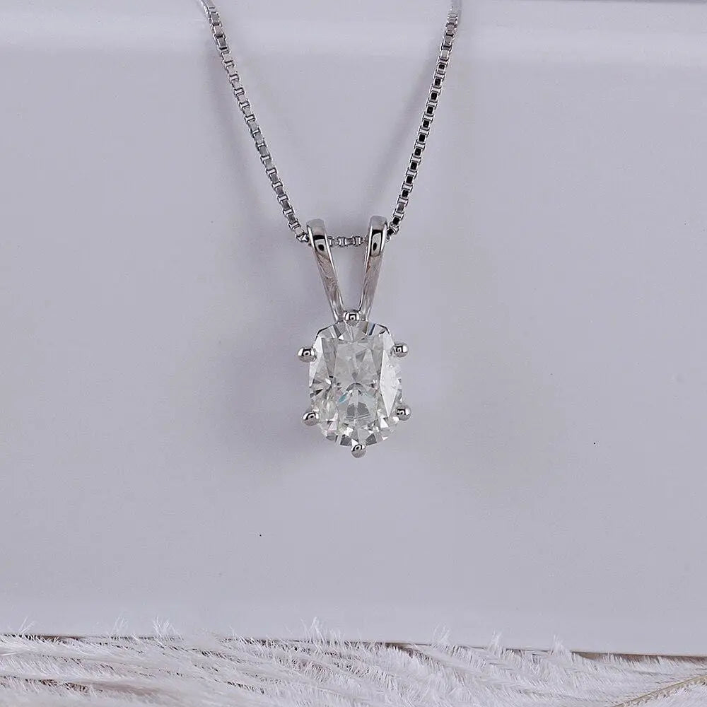 14k White Gold Moissanite Necklaces Oval Cut 1ct