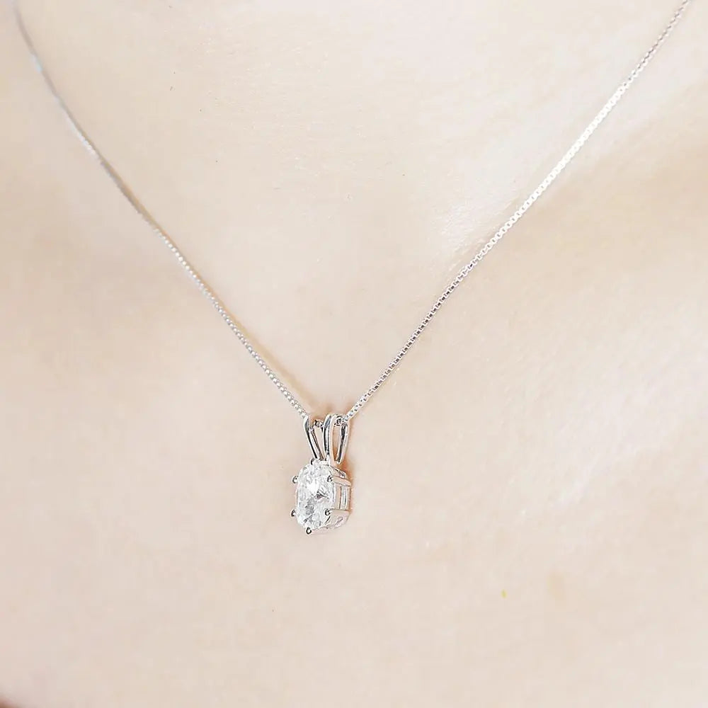 14k White Gold Moissanite Necklaces Oval Cut 1ct
