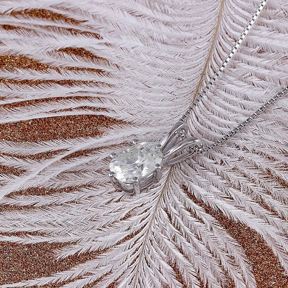 14k White Gold Moissanite Necklaces Oval Cut 1ct