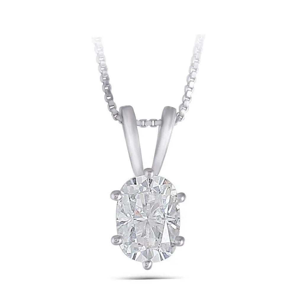14k White Gold Moissanite Necklaces Oval Cut 1ct
