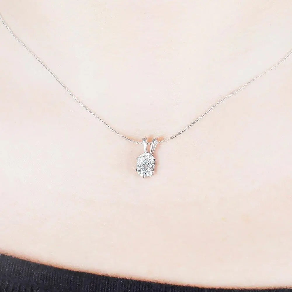14k White Gold Moissanite Necklaces Oval Cut 1ct