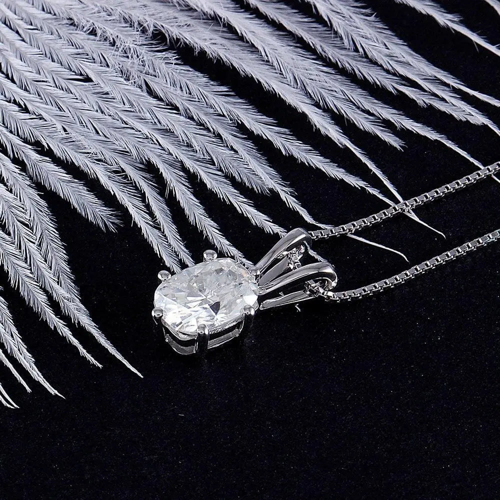 14k White Gold Moissanite Necklaces Oval Cut 1ct
